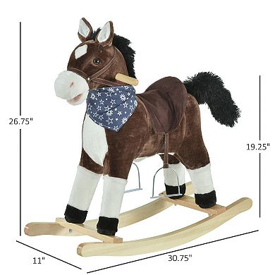 Qaba Kids Plush Ride On Rocking Horse Toy Cowboy Rocker with Fun Realistic Sounds for Child 3 6 Years Old Brown