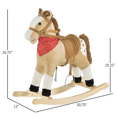 Qaba Kids Plush Ride On Rocking Horse Toy Cowboy Rocker with Fun Realistic Sounds for Child 3 6 Years Old Brown