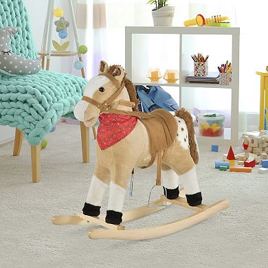 Qaba Kids Plush Ride On Rocking Horse Toy Cowboy Rocker with Fun Realistic Sounds for Child 3 6 Years Old Brown