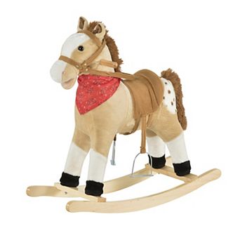 Qaba Kids Metal Plush Ride-On Rocking Horse With Sound Saddle-