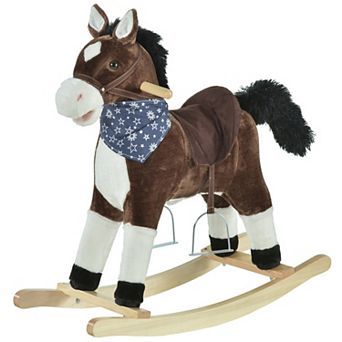 Qaba Kids Metal Plush Ride-On Rocking Horse With Sound Saddle-