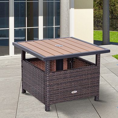 Rattan Wicker Outdoor Accent Table Bistro Side Desk Umbrella Stand Garden Patio