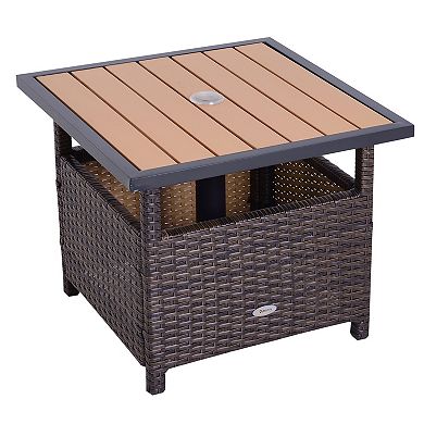 Rattan Wicker Outdoor Accent Table Bistro Side Desk Umbrella Stand Garden Patio