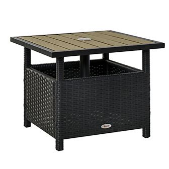 Rattan Wicker Outdoor Accent Table Bistro Side Desk Umbrella Stand Garden Patio