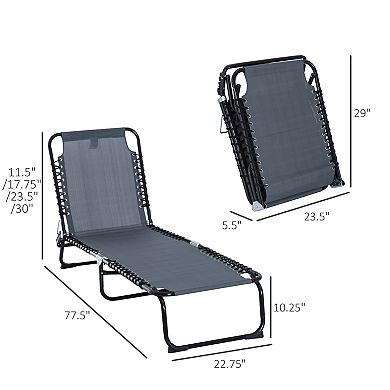 Outsunny Folding Chaise Lounge Chair Reclining Garden Sun Lounger with 4 Position Adjustable Backrest for Patio Deck and Poolside Grey