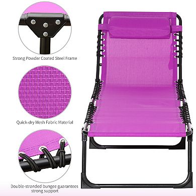 Outsunny Folding Chaise Lounge Chair Reclining Garden Sun Lounger with 4 Position Adjustable Backrest for Patio Deck and Poolside Grey