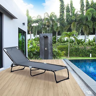 Outsunny Folding Chaise Lounge Chair Reclining Garden Sun Lounger with 4 Position Adjustable Backrest for Patio Deck and Poolside Grey