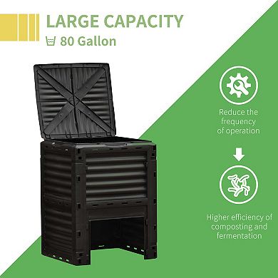 Outsunny Garden Compost Bin 80 Gallon Outdoor Large Capacity Composter Fast Create Fertile Soil Aerating Box Easy Assembly Yellow