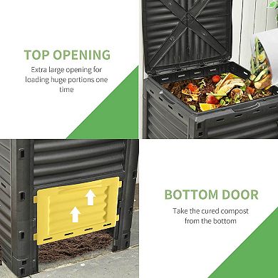Outsunny Garden Compost Bin 80 Gallon Outdoor Large Capacity Composter Fast Create Fertile Soil Aerating Box Easy Assembly Yellow