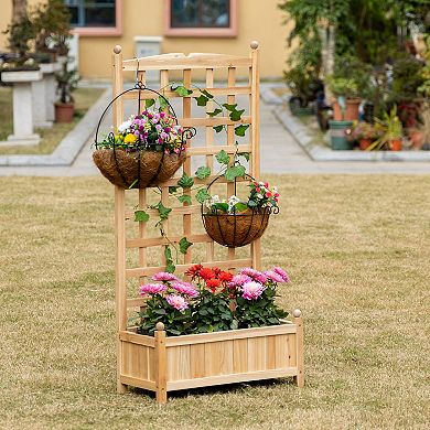 Outsunny 12" x 12" x 49" Raised Garden Bed with Trellis Board Back and Strong Wooden Design and Materials