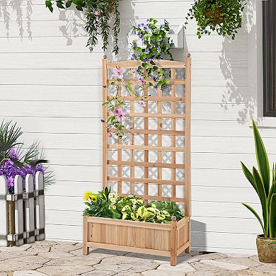 Outsunny 12" x 12" x 49" Raised Garden Bed with Trellis Board Back and Strong Wooden Design and Materials