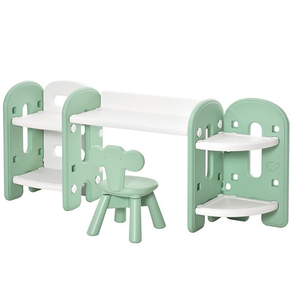 Qaba Kids Table And Chair Set With 4 Chairs, Adjustable Height