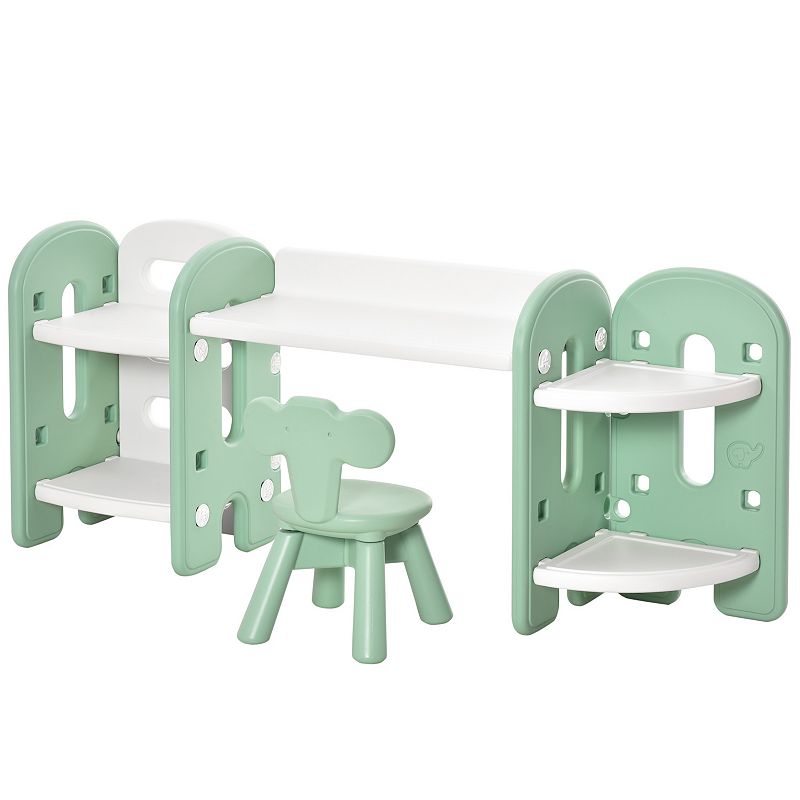 Kids Art Table and Chairs Set with Paper Roll and Storage Bins