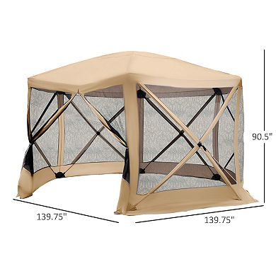 Outsunny 6 Sided Hexagon Pop Up Party Tent Gazebo with Mesh Netting Walls and Shaded Interior 12' x 12' Flower