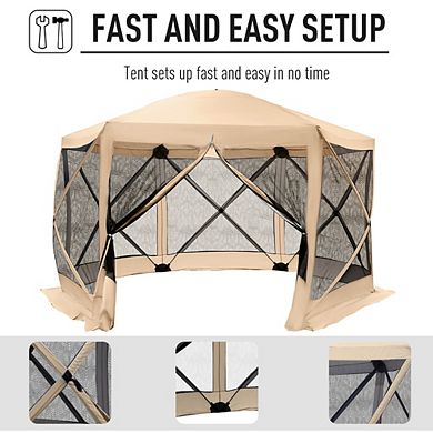 Outsunny 6 Sided Hexagon Pop Up Party Tent Gazebo with Mesh Netting Walls and Shaded Interior 12' x 12' Flower