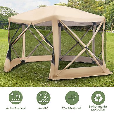 Outsunny 6 Sided Hexagon Pop Up Party Tent Gazebo with Mesh Netting Walls and Shaded Interior 12' x 12' Flower