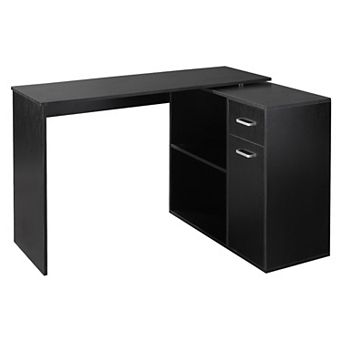 Rotating Home Office L-shaped Corner Desk W/ Storage Drawer Computer Table Black