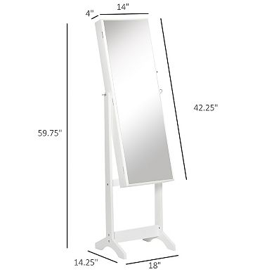 60" Full-length Mirror Jewelry Storage Armoire W/ Lockable Door & Key, White