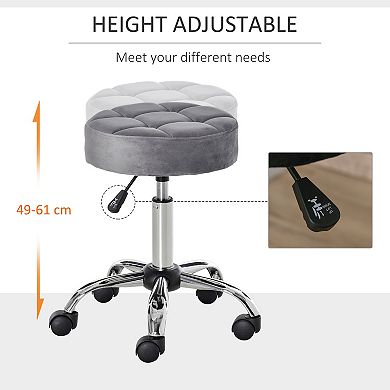 HOMCOM Round Vanity Stool with Height Adjustable Lift & Luxury Style Upholstery