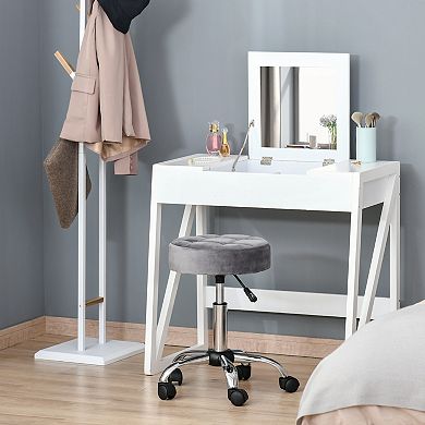 HOMCOM Round Vanity Stool with Height Adjustable Lift Luxury Style Upholstery and Swivel Seat and Wheels Grey
