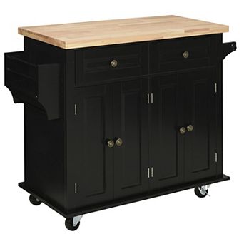 HOMCOM Kitchen Island on Wheels with Racks and Drawers