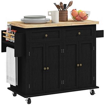 HOMCOM Kitchen Island on Wheels with Racks and Drawers
