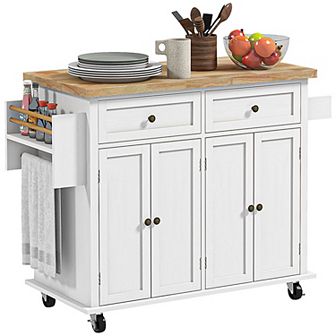HOMCOM Kitchen Island on Wheels with Racks and Drawers