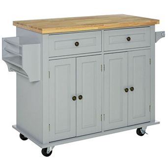 HOMCOM Kitchen Island on Wheels with Racks and Drawers