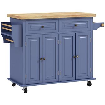 HOMCOM Kitchen Island on Wheels with Racks and Drawers