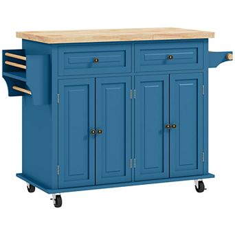 HOMCOM Kitchen Island on Wheels with Racks and Drawers