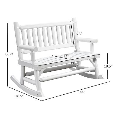 2-person Patio Rocking Chair Wooden Log Loveseat Rocker Backyard Garden White