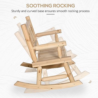 2-person Patio Rocking Chair Wooden Log Loveseat Rocker Backyard Garden White