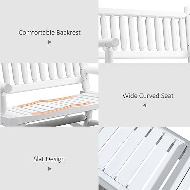 2-person Patio Rocking Chair Wooden Log Loveseat Rocker Backyard Garden White