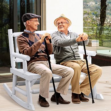 2-person Patio Rocking Chair Wooden Log Loveseat Rocker Backyard Garden White