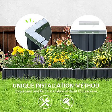Outsunny 8x3ft Metal Raised Garden Bed DIY Large Steel Planter Box No Bottom w/ A Pairs of Glove for Backyard Patio to Grow Vegetables Herbs and Flowers Green