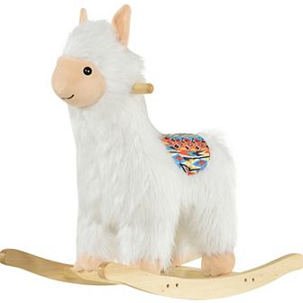 Qaba Kids Ride On Rocking Horse Toy Llama Style Rocker Soft Plush Fabric for Children 18 36 Months