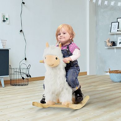 Qaba Kids Ride On Rocking Horse Toy Llama Style Rocker Soft Plush Fabric for Children 18 36 Months