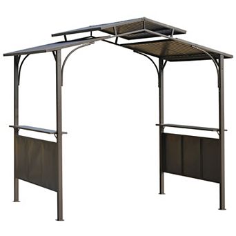 Outsunny 8'x5' Bbq Grill Gazebo With 2 Side Shelves, Double Tiered, Brown