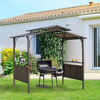 Outsunny 8'x5' Bbq Grill Gazebo With 2 Side Shelves, Double Tiered, Brown