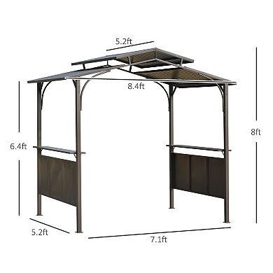 Outsunny 8'x5' Bbq Grill Gazebo With 2 Side Shelves, Double Tiered, Brown
