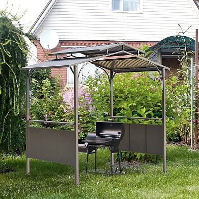 Outsunny 8'x5' Bbq Grill Gazebo With 2 Side Shelves, Double Tiered, Brown