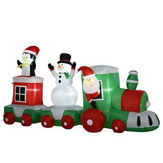 Outdoor 11ft Long Lighted Inflated Christmas Train With Santa Claus And Snowman
