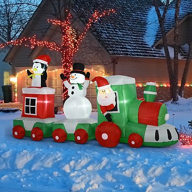 Outdoor 11ft Long Lighted Inflated Christmas Train With Santa Claus And Snowman