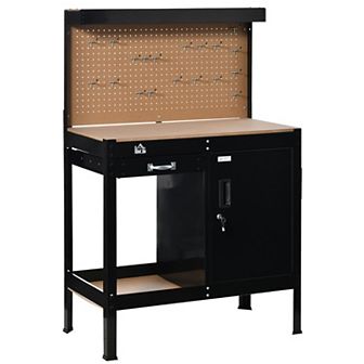 Work Table Garage Tool Stand W/ 20 Hook Peg Board, Tool Storage, 220lbs Capacity