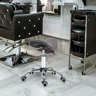 HOMCOM Ergonomic Rolling Saddle Stool PU Leather Hydraulic Spa Stool Height Adjustable Swivel Drafting Medical Salon Chair Grey