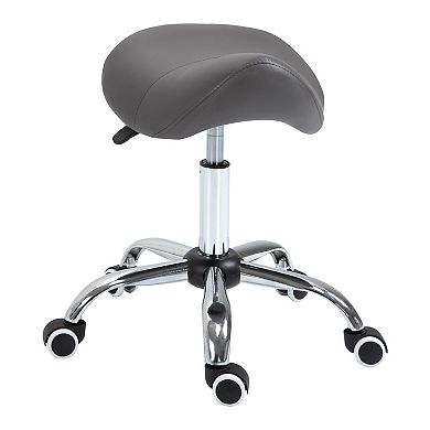 HOMCOM Ergonomic Rolling Saddle Stool PU Leather Hydraulic Spa Stool Height Adjustable Swivel Drafting Medical Salon Chair Grey