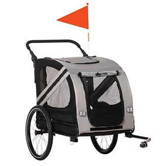 Aosom Dog Bike Trailer 2 in 1 Pet Stroller Cart Bicycle Wagon Cargo Carrier Attachment for Travel with 4 Wheels Reflectors Flag Red