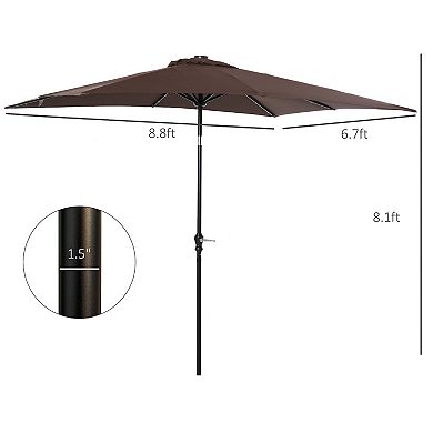 9' X 7' Backyard Deck Parasol W/ Lights, Charging Battery, & 45° Tilt, Red