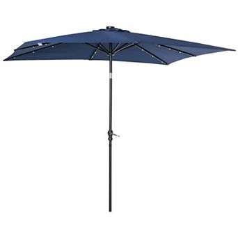 9' X 7' Backyard Deck Parasol W/ Lights, Charging Battery, & 45° Tilt, Red