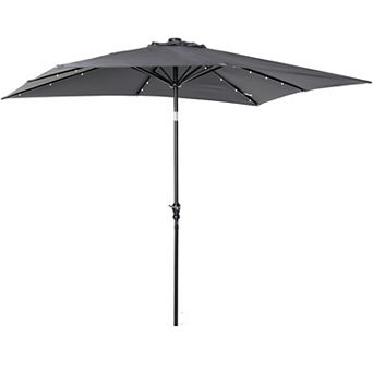 9' X 7' Backyard Deck Parasol W/ Lights, Charging Battery, & 45° Tilt, Red
